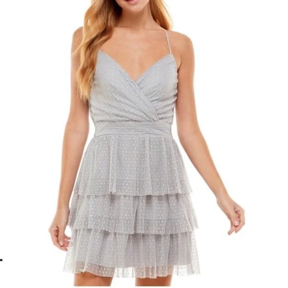City Studios Juniors women's Silver Glitter Tiered Fit & Flare Dress.Size 1